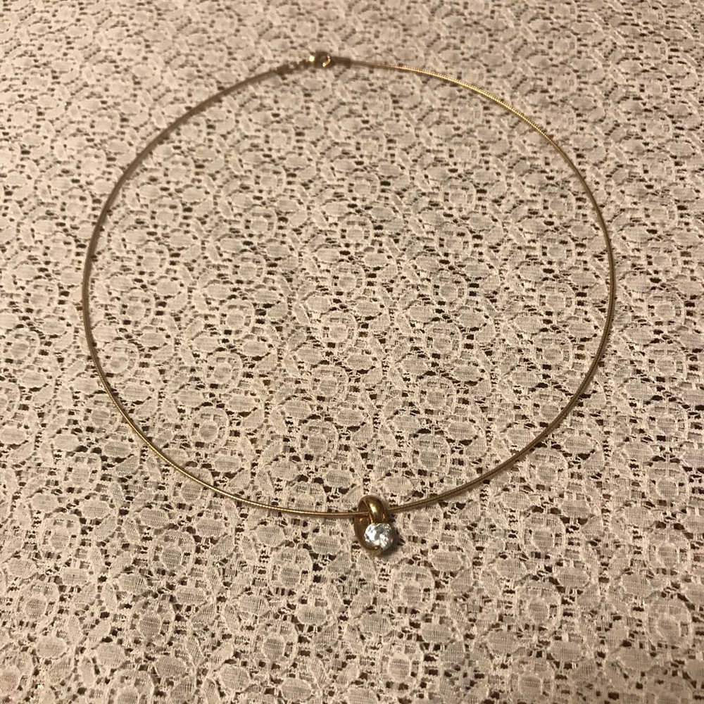 Goldtone single rhinestone choker necklace - Picture 2 of 3